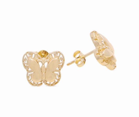 14K Yellow Gold Butterfly with Greek Stud Earrings / Weight 2.6 GR / DOES4BFGR