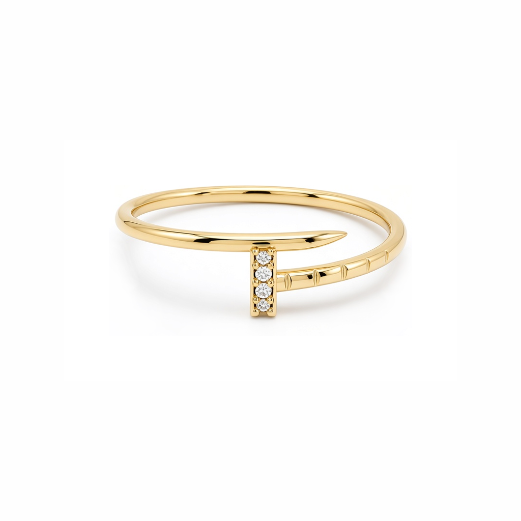 14K Yellow Gold Nail Women's Ring / Stone: Cz / Size: 7 / Weight: 1.3 GR / Y25-1368