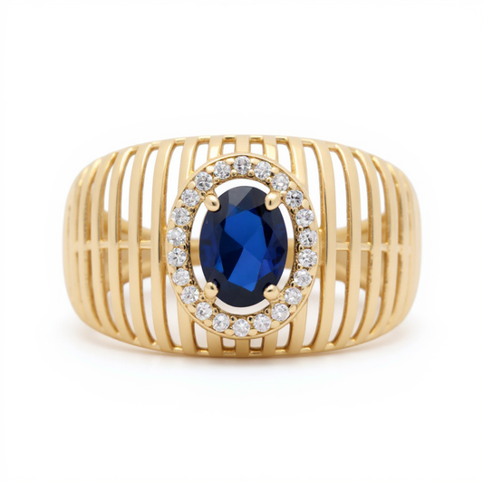 14K Yellow Gold Fashion Women's Ring with Blue Cz / Size 8 / Weight: 2.8 GR / DOWR4FS-17