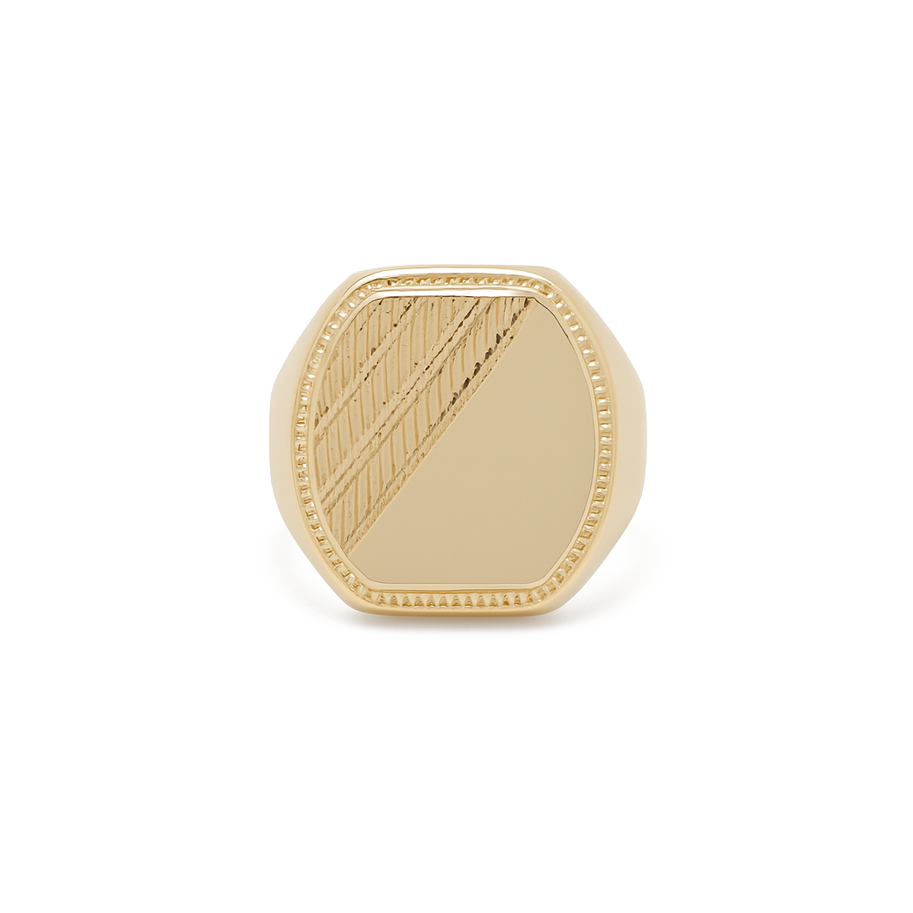 14K Yellow Gold Fashion Men's Ring with Diamond Cut / Size: 12 / Weight: 5 GR / DQMR4DC