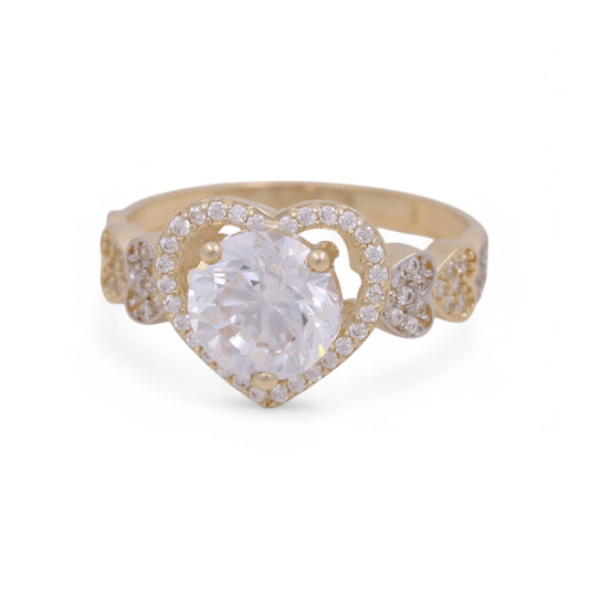 14K Yellow Gold Women's Ring with Heart / Stone: Cz / Size: 8 / Weight 3.6 GR / BOWR4HR-12