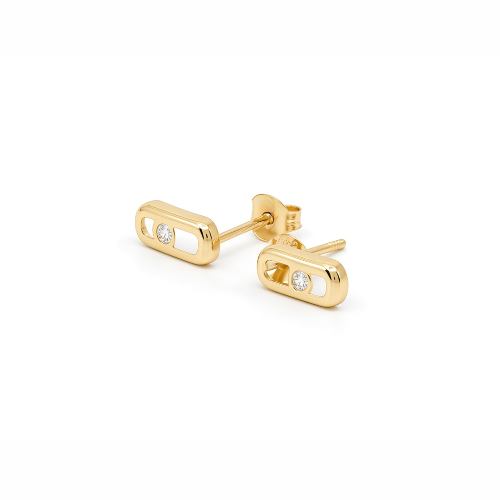 14K Yellow Gold Fashion Stud Earrings with Cz Stone / 6-B83801PS8