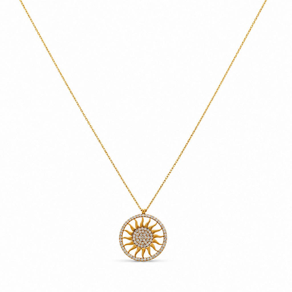 14K Yellow Gold Fashion Sun Necklace With Pendant / Size: 16" / Weight: 3.2 GR / Stone: Cz / CCNK4SN