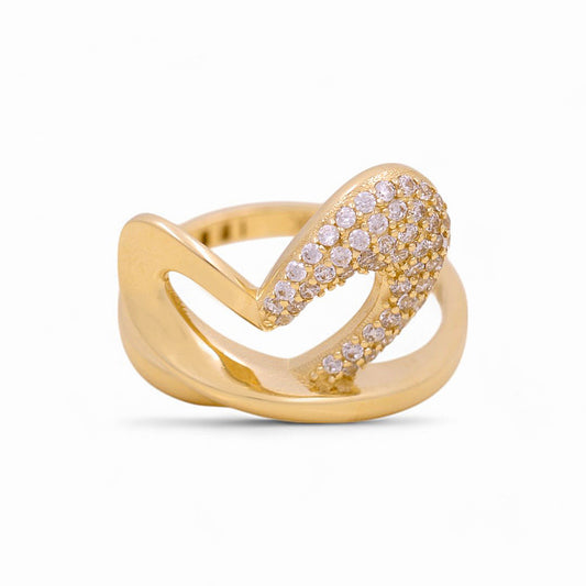 14K Yellow Gold Fancy Heart Women's Ring with White Cz / Size: 7 / Weight: 2.8GR / Y24-34