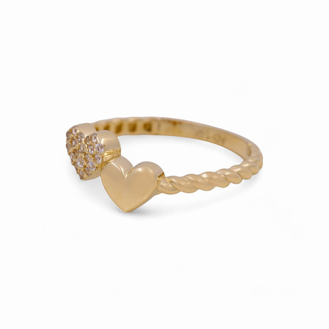 14K Yellow Gold Two Heart Women's Ring with White Cz / Size: 7 / Weight: 1.4 GR / Y24-278