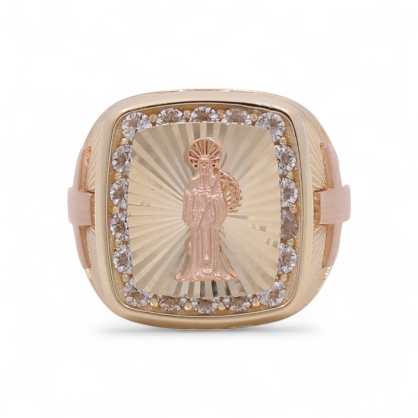 14K Yellow and Rose Gold Santa Muerte Men's Ring with White Cz / Size: 11.5 / Weight: 10.1GR / DQMRTT4FS-1