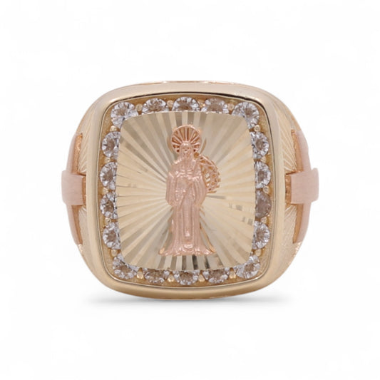 14K Yellow and Rose Gold Santa Muerte Men's Ring with White Cz / Size: 11.5 / Weight: 10.1GR / DQMRTT4FS-1