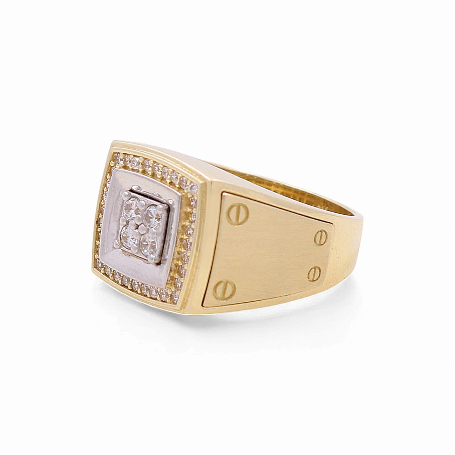 10K Yellow and White Gold SQ Fashion Men's Ring with Cz / Size: 11.5 / Weight: 5.5 GR / CQMRTT0FS