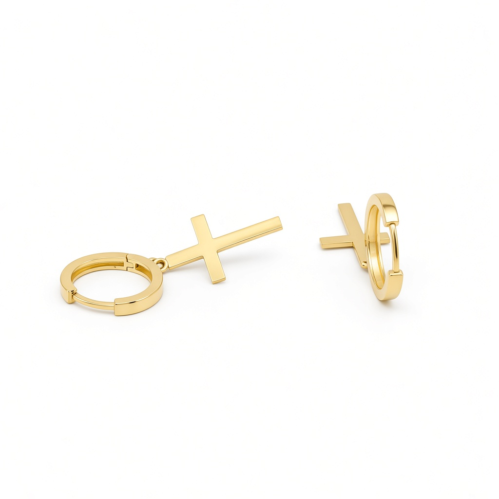 10K Yellow Gold Hoop Earrings with Cross Charm / Weight: 2 GR / DOEH0CS
