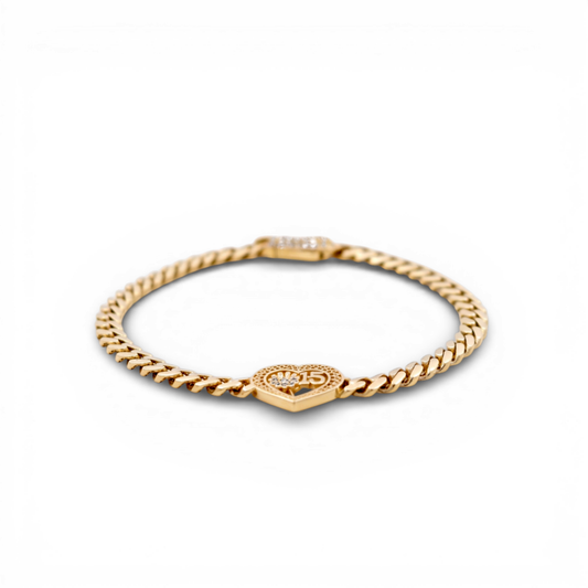 10K Yellow Gold Monaco Women's Bracelet with Quinceañera / CZ / Size: 7" 4mm / Weight: 4.9 GR / DQWB0MON15
