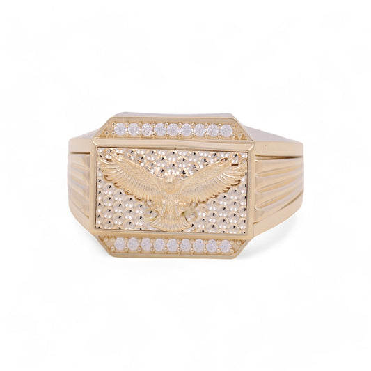 14K Yellow Gold Eagle Men's Ring / Stone: CZ / Size:10.5 / Weight: 9.3 GR / 711-9999