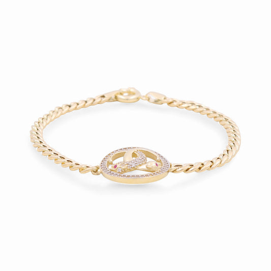 10K Yellow Gold Cuban Link Women's CC Bracelet with Panthers and Cz / Size: 7.0" / Weight: 6.5 GR / DOWB0CCPT