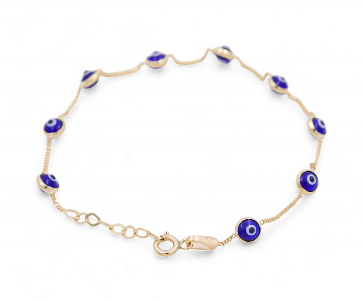 14K Yellow Gold Women's Fashion Blue Eye Bracelet / Size: 7" / Weight: 1.9 GR / P30S-13
