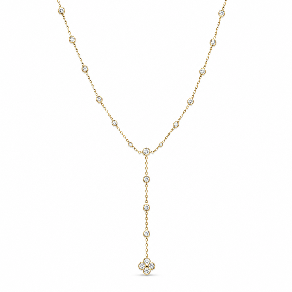 14K Yellow Gold Fashion Clover Necklace with Cz / Size: 18'' / Weight: 6.6 GR / LLBNK4CLV-1