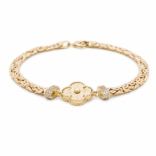 10K TF Yellow Gold Women's Bracelet With Clover and Byzantine Link / Size: 7.5" / Weight: 6.1 GR / DQWB0CLV-6