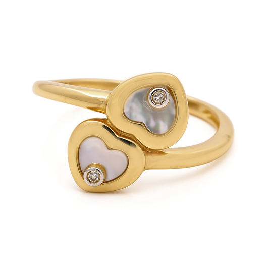 14K Yellow Gold Two Hearts with Mother of Pearl Women's Ring / Size: 7 / Weight: 2.2 GR / CEEWR4HR-3
