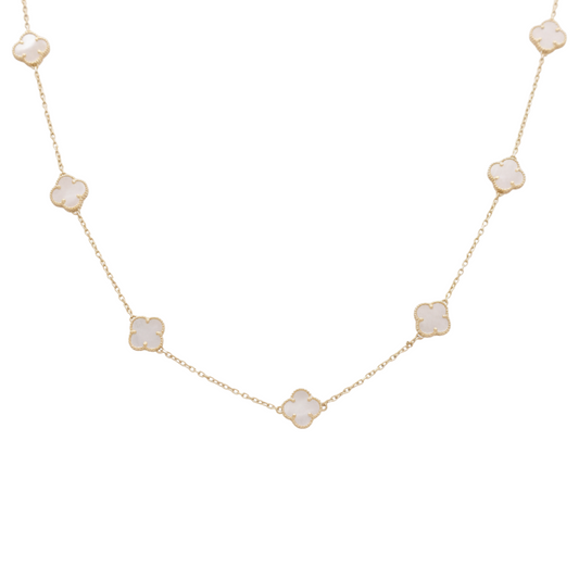 14K Yellow Gold Women's Necklace with Five Mother of Pearl Small Clover / Size: 18" / Weight: 7.2 GR / DQNK4CLV