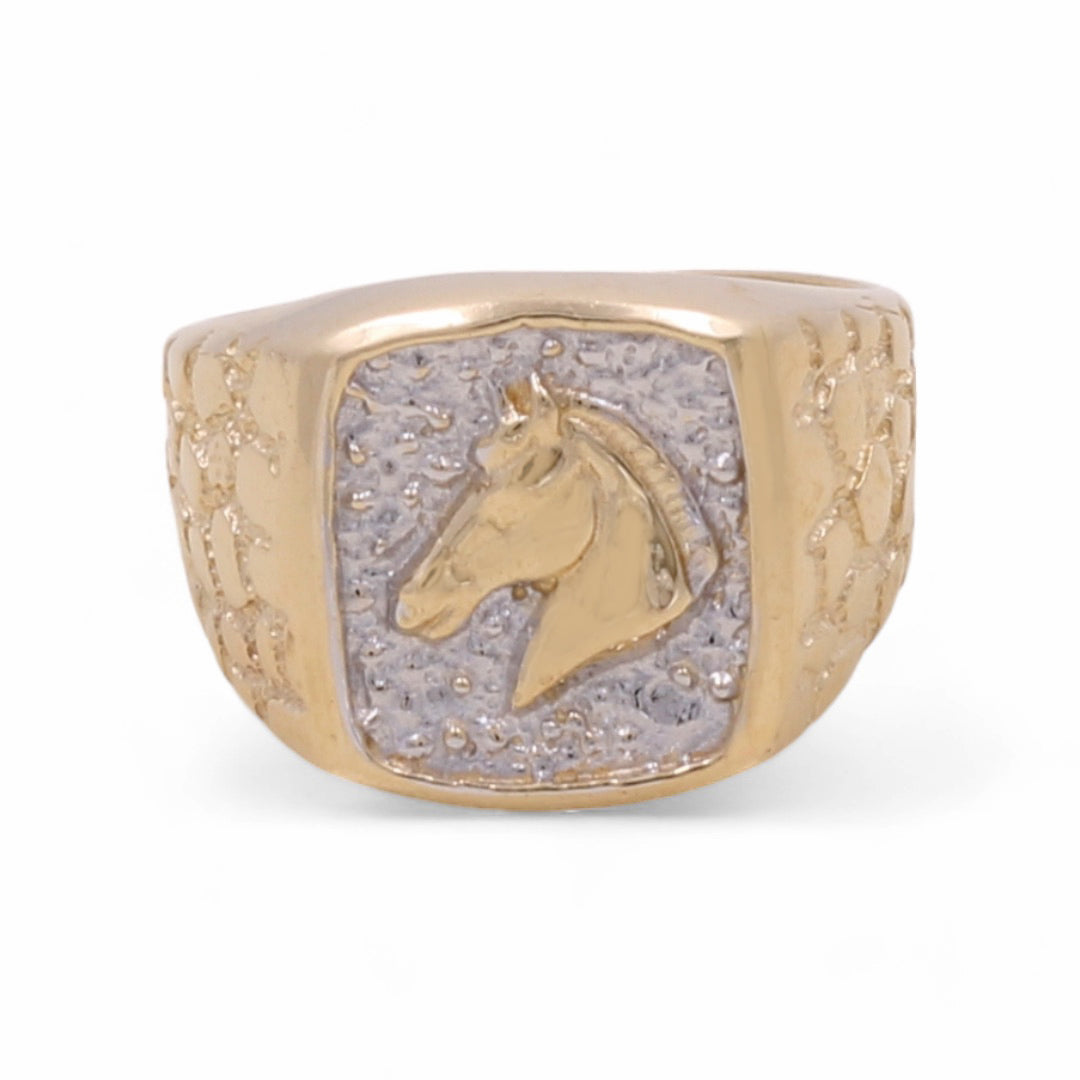 14K Yellow and White Gold Men’s Horse Ring / Size 9 / Weight: 7.6 GR / CCMR4HR-1