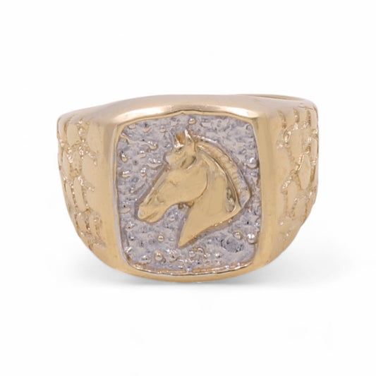 14K Yellow and White Gold Men’s Horse Ring / Size 9 / Weight: 7.6 GR / CCMR4HR-1