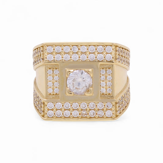 14K Yellow Gold Fashion Men’s Ring with Cz / Size 10.5 / Weight: 12.8 GR / DOMR4FS-10