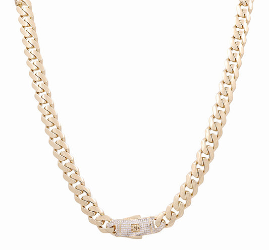 14K Yellow Gold Semisolid Monaco Chain / Size: 11mm 24" / Stone: Cz / Weight: 47.9 GR / MOCH4MON11-24