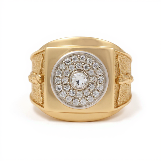 14K Yellow and White Gold Christ Men’s Ring with White Stones / Size 11 / Weight: 7.6 GR / DOMRTT4CR