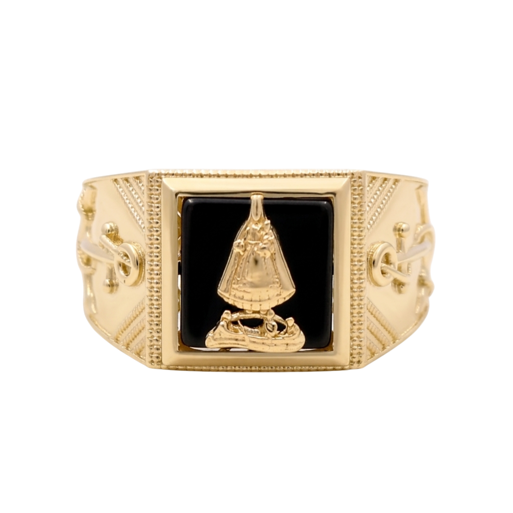 10K Yellow Gold Virgen de la Caridad With Onyx Men's Ring / Size:12 / Weight: 6.3 GR / CQMR0VC-5
