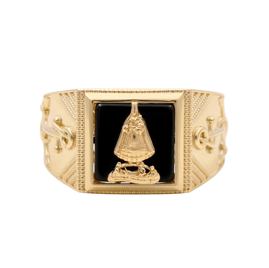 10K Yellow Gold Virgen de la Caridad With Onyx Men's Ring / Size:12 / Weight: 6.3 GR / CQMR0VC-5