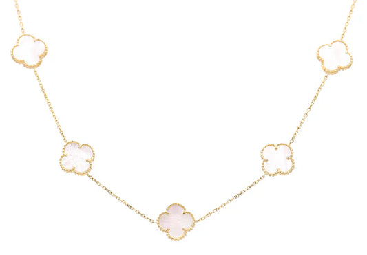 10K Yellow Gold Mother of Pearl Women's Necklace with Five Clovers  / Size: 18'' / Weight: 6.2 GR / CCFNK0CLV-1