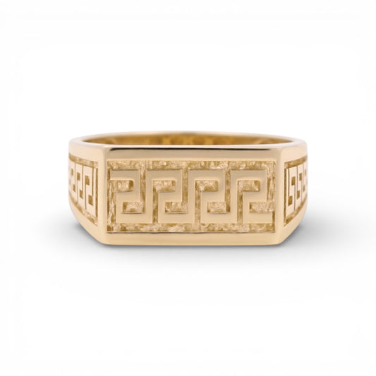 10K Yellow Gold Fashion Men's Ring with Greek / Size: 10.5 / Weight: 3.9 GR / DQMR0GR-2