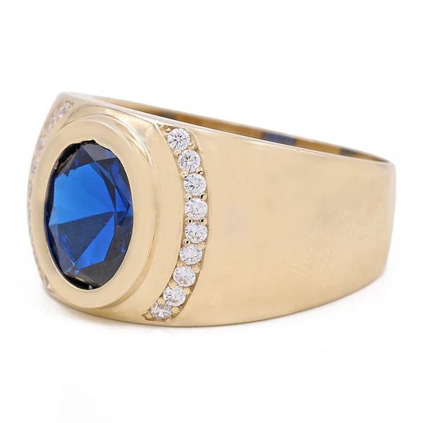 14K Yellow Gold Men’s Blue Stone Ring / Stone: Cz / Size 12 / Weight: 8.1GR / COMR4FS-56