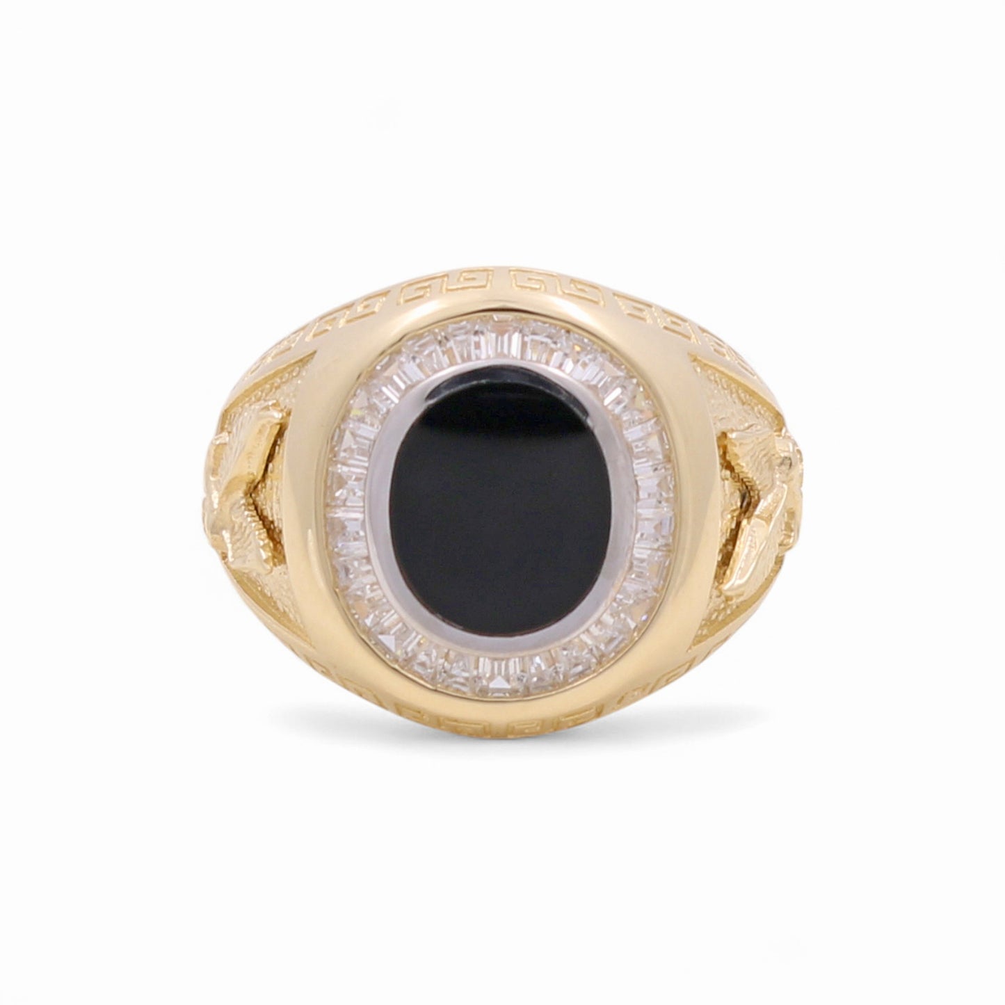 14K Yellow Gold Fashion Eagle Men's Ring with Onix and Cz / Size: 10 / Weight 8.8 GR / KEEMR4EG