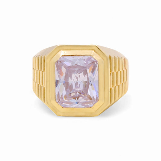 14K Yellow Gold Fashion Men’s Ring / CZ / White Stones / Size 10.5 / BOMR4FS-25