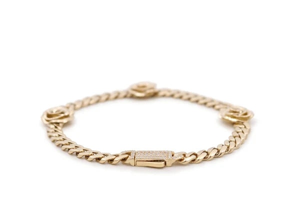 10K Yellow Gold Monaco Women's Bracelet with Rose & Cz Stone / Size: 4mm-8'' / Weight: 6gr / MN-475