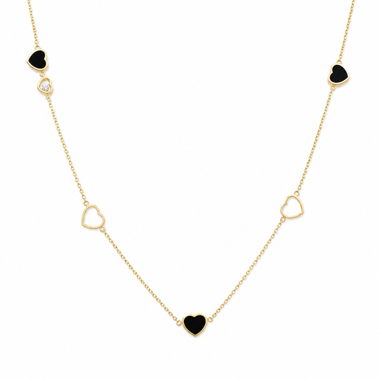 10K Yellow Gold Fashion Black Hearts Necklace / Cz / Size: 28” / Weight: 10.3 GR / CQNK0FSHR