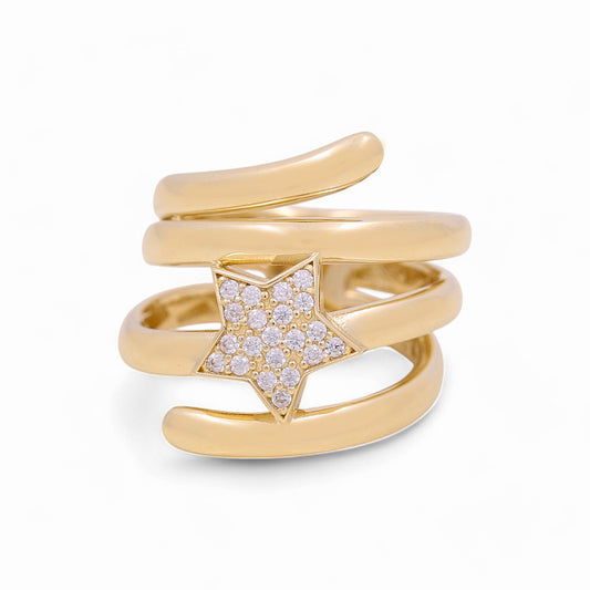 14K Yellow Gold Fashion Star Women's Ring with White Cz / Size: 7 / Weight: 5.1 GR / Y24-938