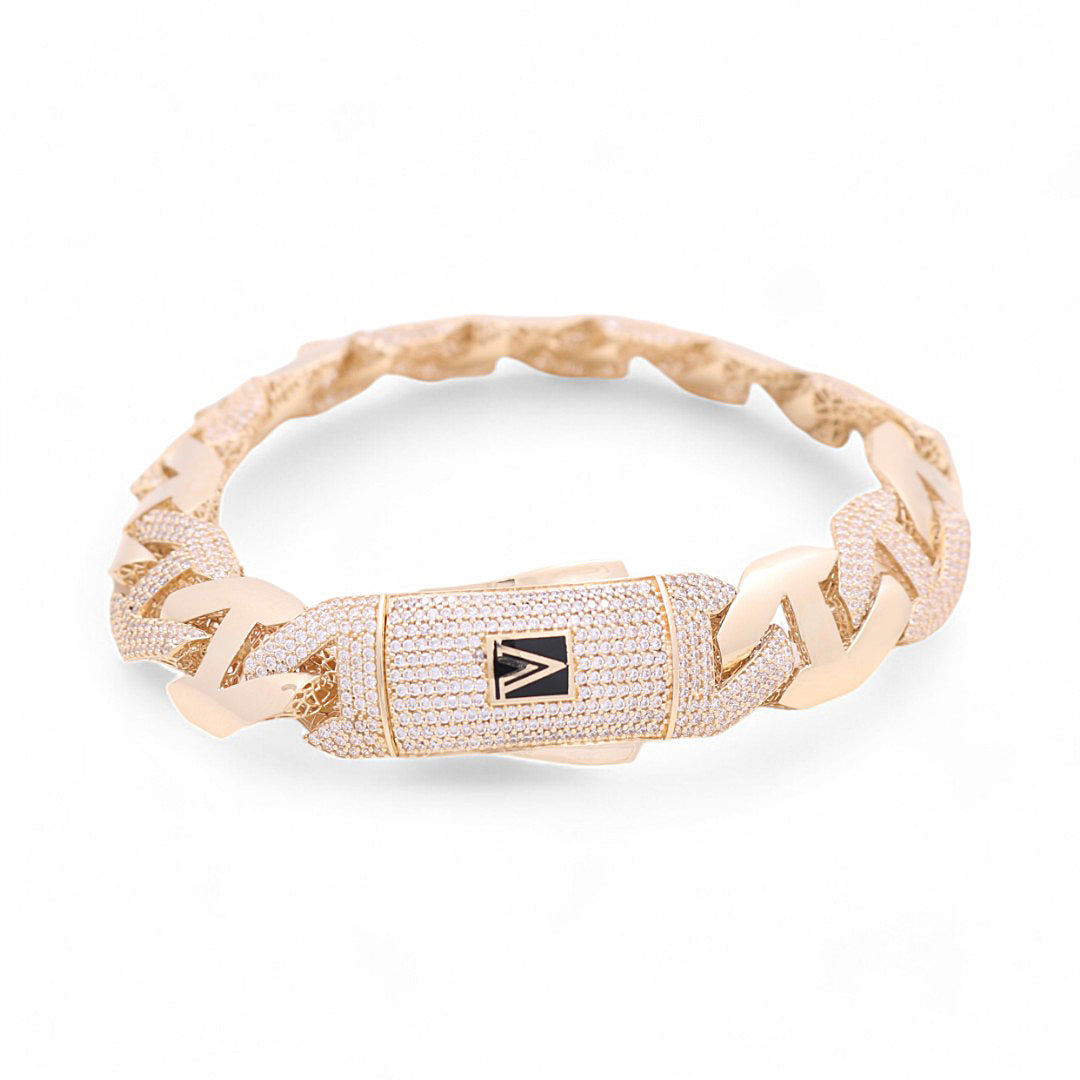 14K Yellow Gold Fashion Men's Bracelet / Stone: CZ / Size: 13.5mm 8" / Weight: 33 GR / 711-55135