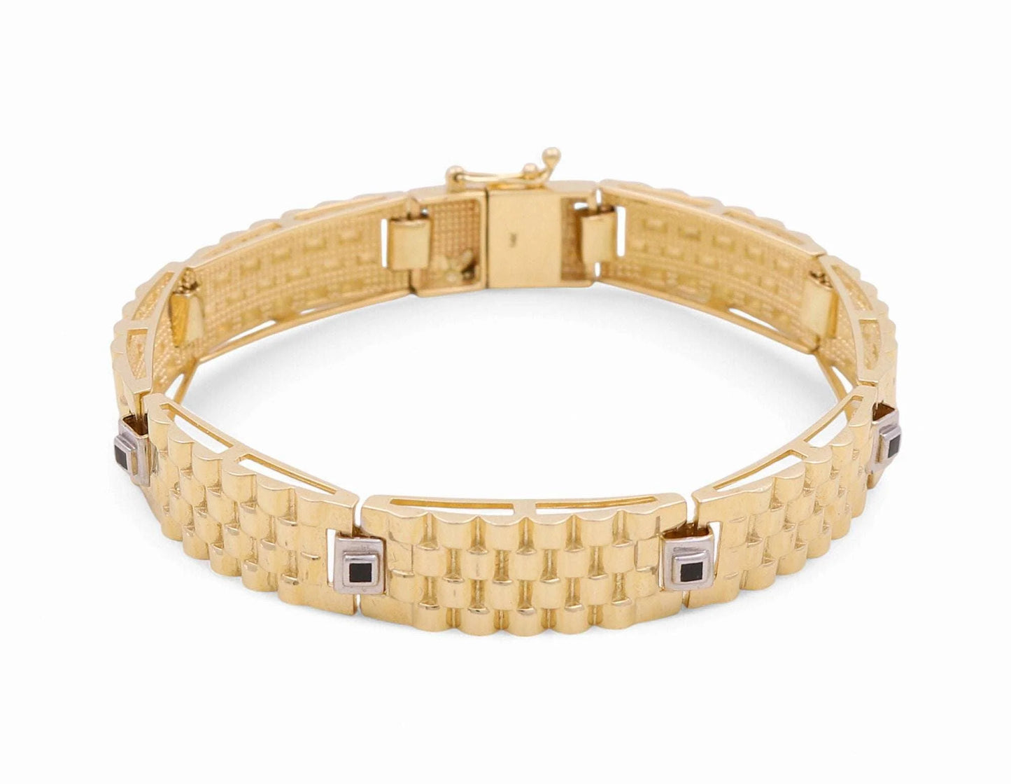 14K Yellow and White Gold Fashion Men's Bracelet / Size: 9.5mm 8" / Weight: 23.5 GR / CSMB4FS-5