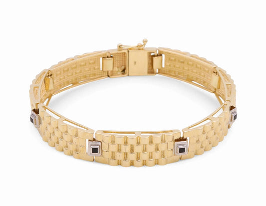 14K Yellow and White Gold Fashion Men's Bracelet / Size: 9.5mm 8" / Weight: 23.5 GR / CSMB4FS-5