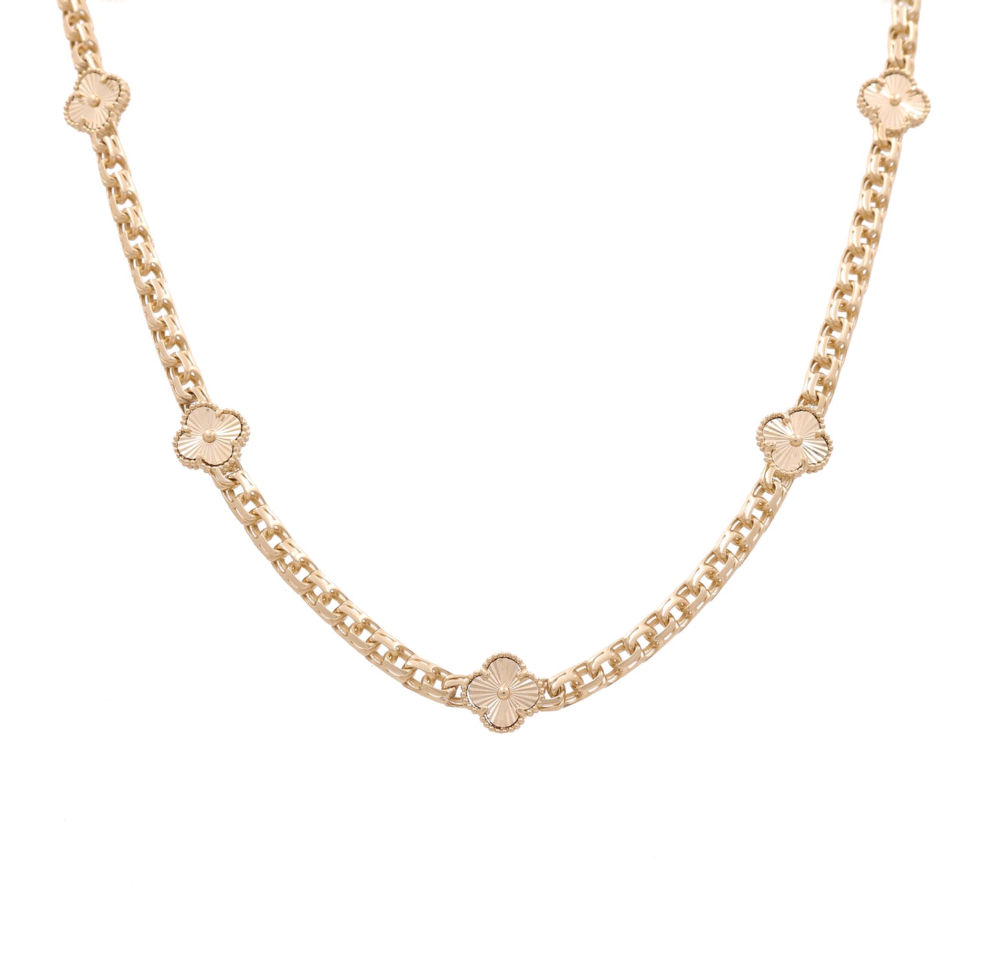 10K Yellow Gold Women's Necklace With Five Gold Clover and Chinese Link / Size: 18" / Weight: 21.9 GR / CONK0CLV-2