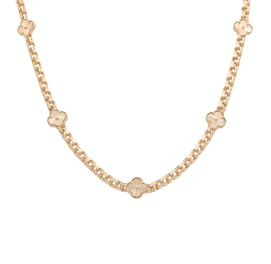 10K Yellow Gold Women's Necklace With Five Gold Clover and Chinese Link / Size: 18" / Weight: 21.9 GR / CONK0CLV-2