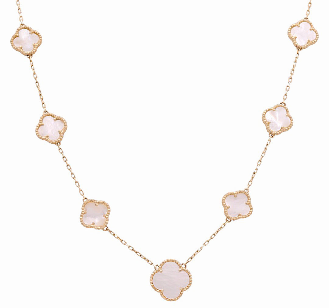 14K Yellow Gold Women's Necklace with 7 Mother of Pearl Clover / Size 18" / Weight 17.5 GR / BONK4CLV-9