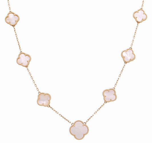 14K Yellow Gold Women's Necklace with 7 Mother of Pearl Clover / Size 18" / Weight 17.5 GR / BONK4CLV-9