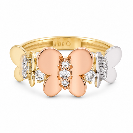 10K Yellow Gold Fashion Women's Ring 3 Toned  Butterfly / Size: 7 / Weight: 2.3 GR / DQWR3T0BF