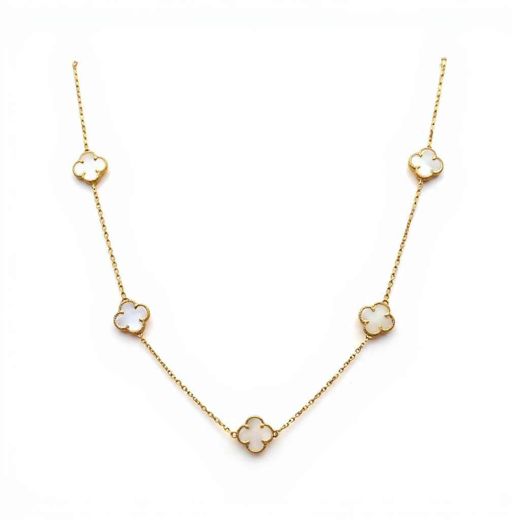 10K Yellow Gold Seven Mother of Pearl Clovers Women's Necklace / Size: 18” / Weight: 7.1 GR / BQNK0CLV-2