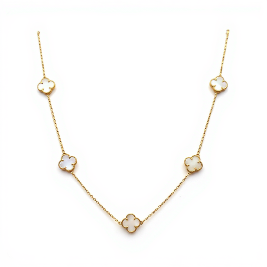 10K Yellow Gold Seven Mother of Pearl Clovers Women's Necklace / Size: 18” / Weight: 7.1 GR / BQNK0CLV-2