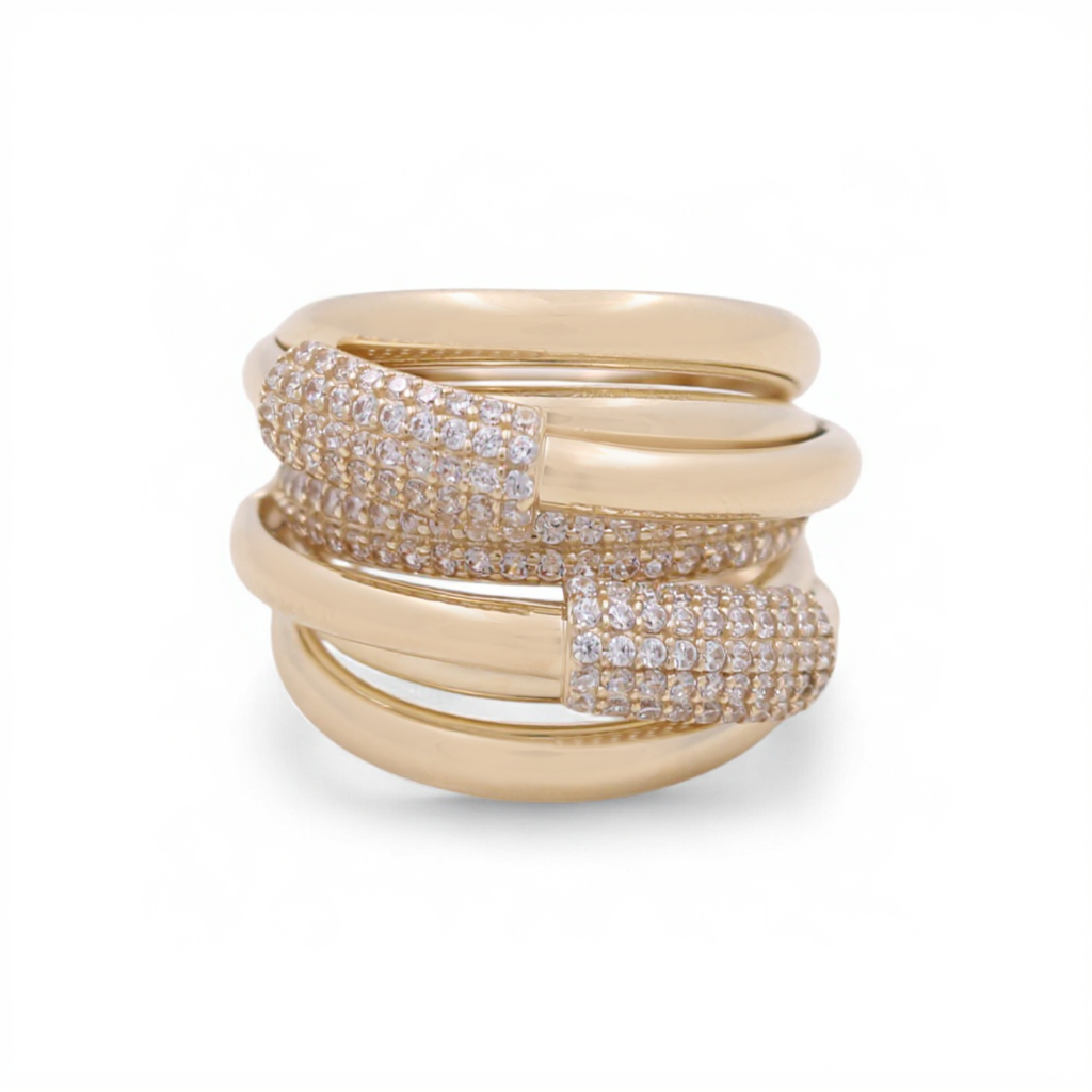 10K Yellow Gold Fashion Women's Ring with White Stones / Size: 8.5 / Weight: 5.8 GR / CQWR0FS-28
