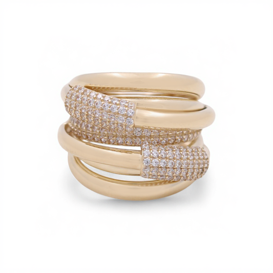 10K Yellow Gold Fashion Women's Ring with White Stones / Size: 8.5 / Weight: 5.8 GR / CQWR0FS-28