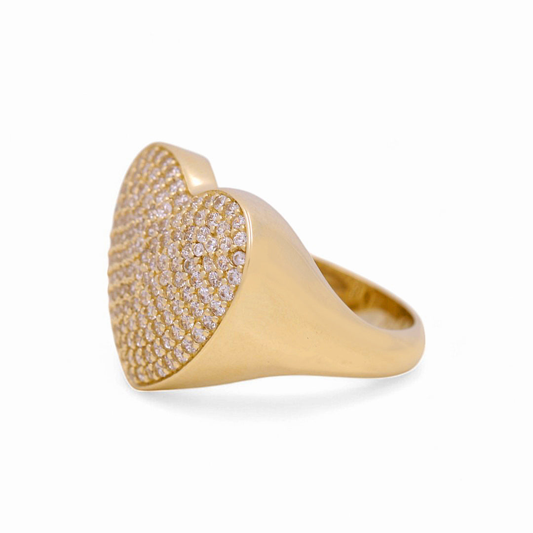 10K Yellow Gold Women's Big Heart Ring with Cz / Size: 7 / Weight: 4 GR / Y24-929