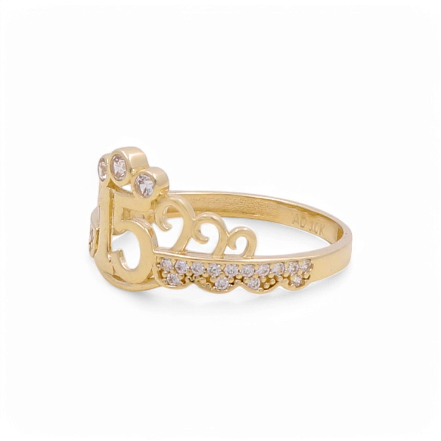 10K Yellow Gold Quinceañera Women's Ring with White Cz / Size: 7 / Weight: 1.6 GR / P02CR-3393